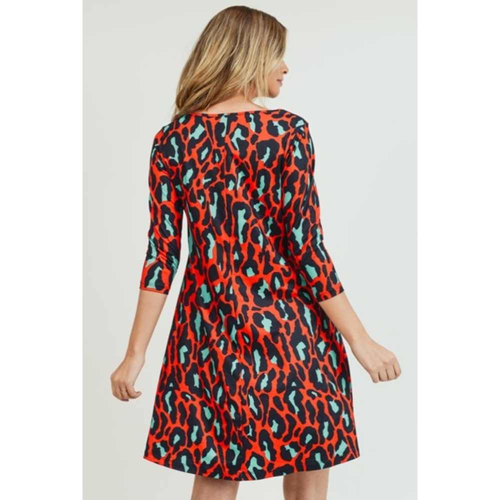 Women's 3/4 Length Sleeve Leopard Print Soft Dress - Picture 3 of 8